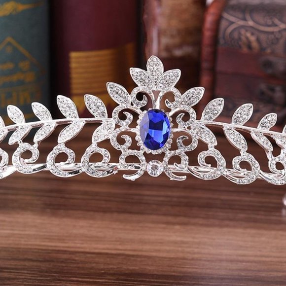 Royal blue silver Crystal Rhinestone Tiara Crown Prom Pageant Bridal weddi… - Picture 3 of 6